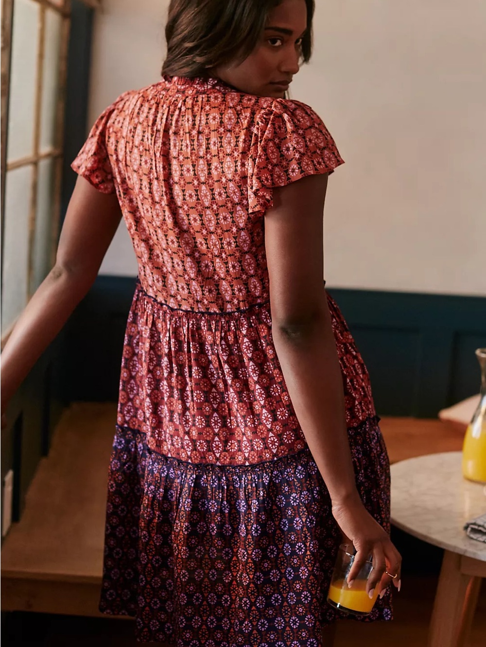 Anthropologie Floral Tiered Short-Sleeve Midi Dress - Red XL boho - Picture 3 of 10